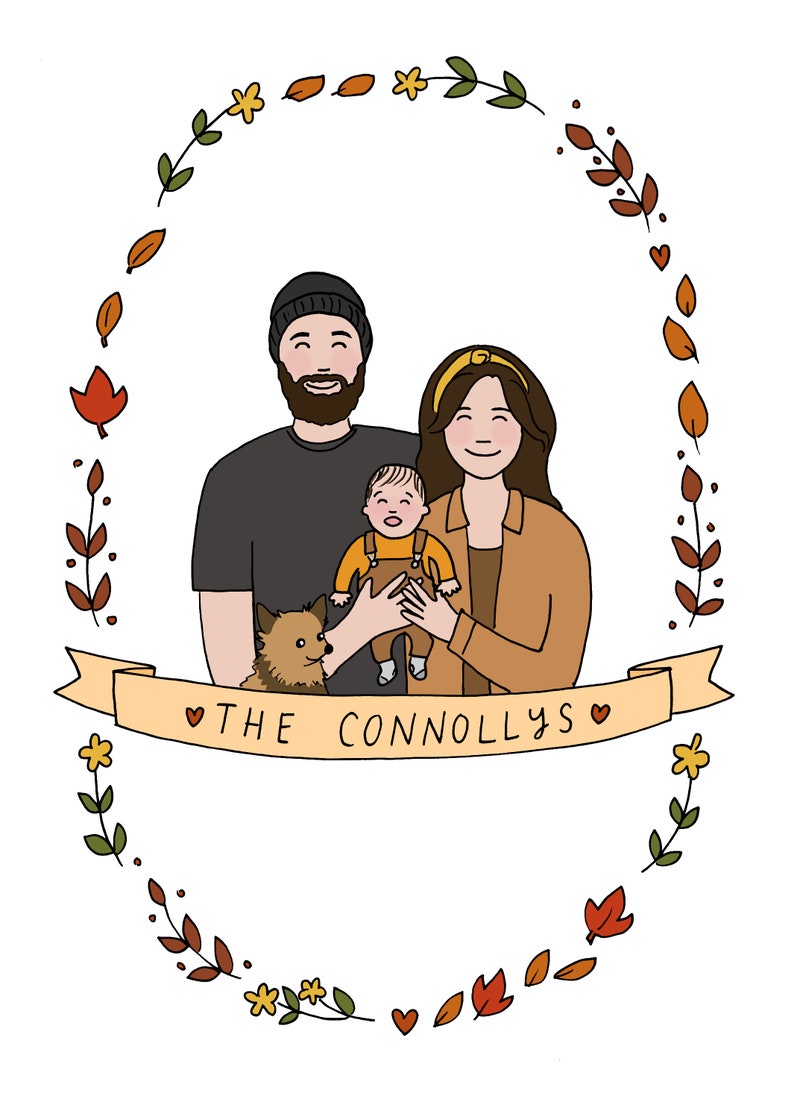 Personalised Couple and New Baby Family Illustration image 3