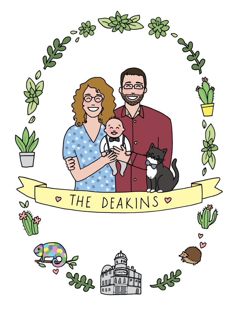 Personalised Couple and New Baby Family Illustration image 2