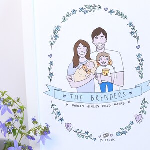 Personalised Family of 4 People and Pets Illustration - Wedding, Anniversary, Birthday Present, Custom Gift