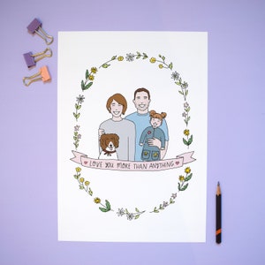 Personalised Family of Three Illustration Family of 3 People and Pets image 6