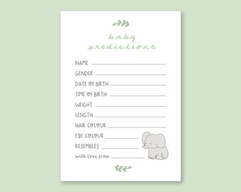Baby Predictions Game for Baby Shower Download - Baby Elephant theme - Digital Only - Print at Home - Gender neutral