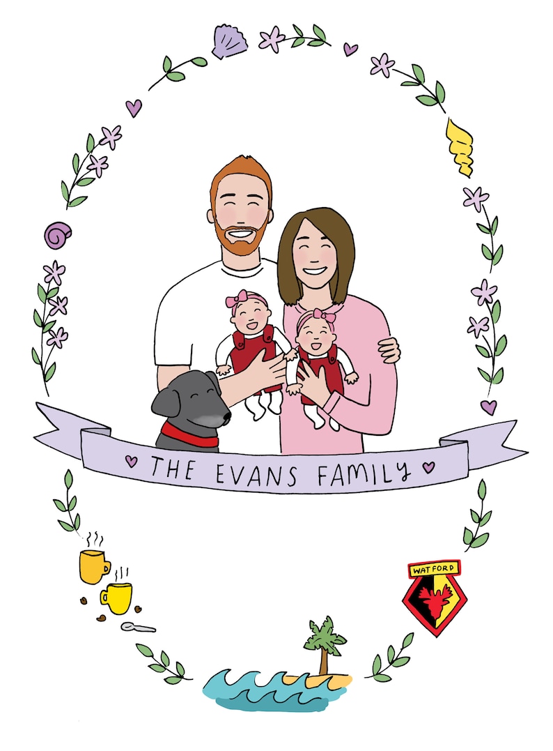 Personalised Couple and New Baby Family Illustration image 8