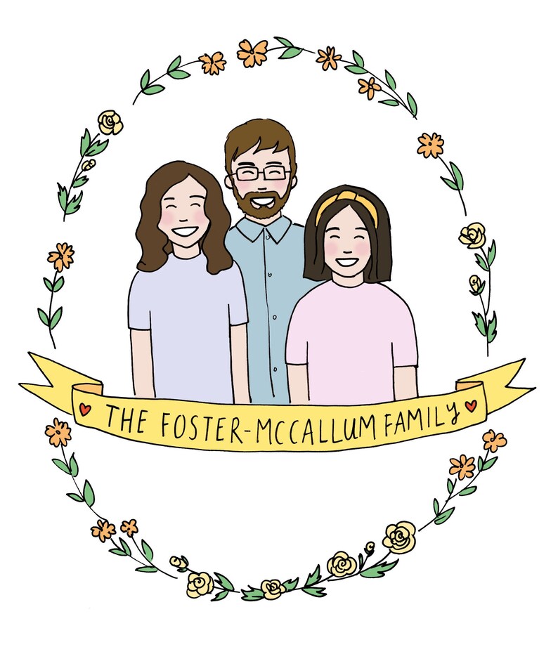 Personalised Family of Three Illustration Family of 3 People and Pets image 2