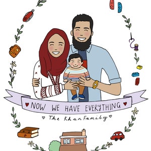 Personalised Couple and New Baby Family Illustration image 5