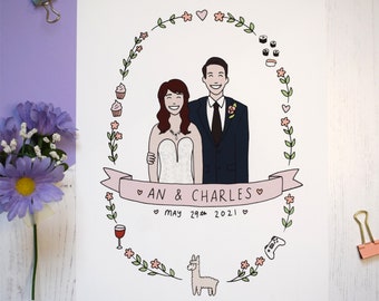 Engagement Gift Custom Illustration Portrait