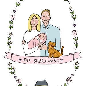 Personalised Couple and New Baby Family Illustration image 6