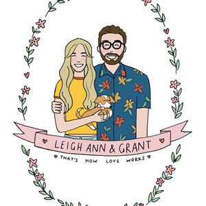 Personalised Couple and Pets Illustration Portrait - Etsy UK