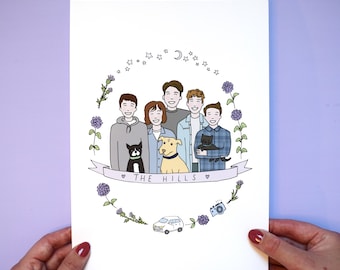 Special for Sam* Personalised Family Illustration - Family of 14 People