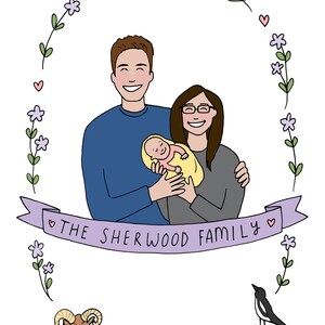 Personalised Couple and New Baby Family Illustration image 9