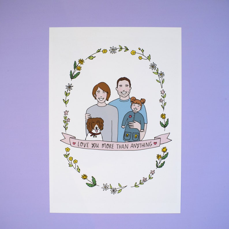 Personalised Family of Three Illustration Family of 3 People and Pets image 3