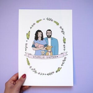 Personalised Couple and New Baby Family Illustration image 4