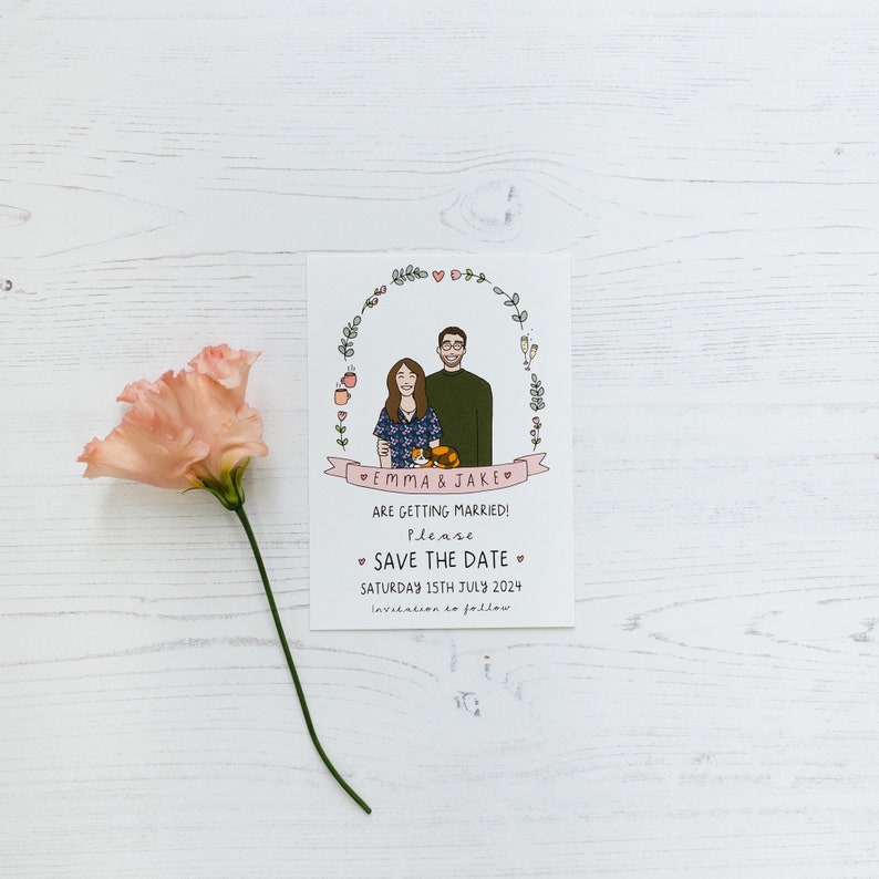 Save the Dates with Custom Couple Portrait Digital Only Personalised Save the Dates image 1