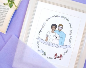 Valentines Personalised Couple Illustration - Valentine's Day Gift