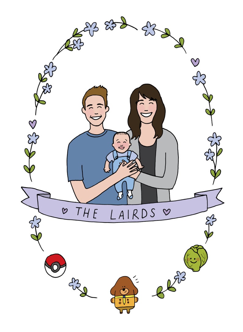 Personalised Couple and New Baby Family Illustration image 7