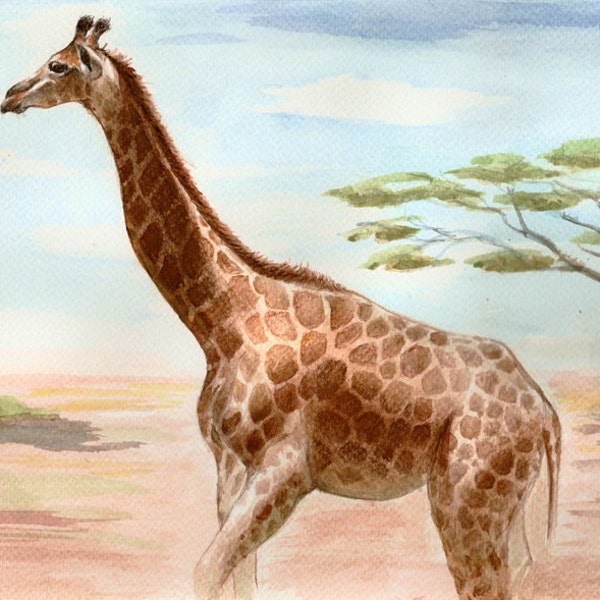 Original - Giraffe - watercolor painting, 8" X 16" , Giraffe, Africa, Serengeti