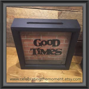 GOOD TIMES, Memory Box, Ticket Stubs,  Beer Caps, Wine Corks, Shadow Box, 8x8, Anniversary Gift, Retirement Gift, Father&#39;s Day