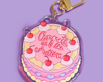 Congrats on Autism Cake Keychain: Acrylic Resin, Neurodiversity Pride Diagnosis Gift