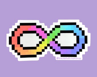 Neurodiversity Pride Sticker, Rainbow Pixel Infinity Symbol