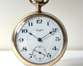 Fully working Waltham grade 625 high grade antique 17 jewels 16s Pocket watch from 1918 Gold filled excellent condition FWO