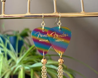 Regenbogen Quaste Plektrum Ohrringe