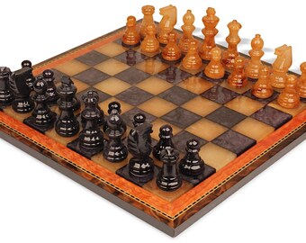 Scali Alabaster Chess Set with Deluxe Frame - Black & Agate - 15"