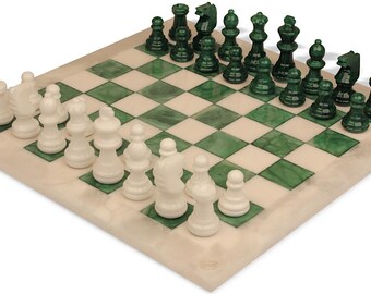 Scali Alabaster Chess Set - Green & White - 15"