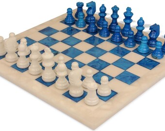 Scali Alabaster Chess Set - Blue & White - 15"