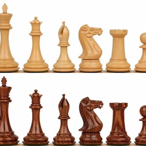 New Exclusive Staunton Chess Set with Golden Rosewood & Boxwood Pieces - 3&quot; King