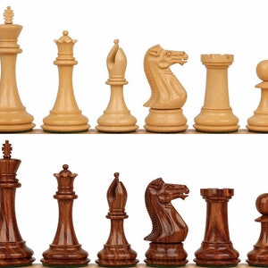 New Exclusive Staunton Chess Set with Golden Rosewood & Boxwood Pieces - 3.5&quot; King