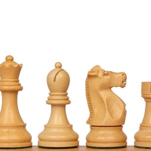 Fischer-Spassky Commemorative Chess Set - Ebonized & Boxwood Pieces - Elm Burl Bird's-Eye Maple Two-Drawer Chess Case - 3.75" King image 9