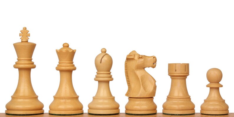 Fischer-Spassky Commemorative Chess Set - Ebonized & Boxwood Pieces - Elm Burl Bird's-Eye Maple Two-Drawer Chess Case - 3.75" King image 9