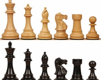 British Staunton Chess Set - Ebonized & Boxwood Pieces - 3.5" King
