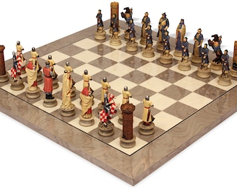 The Crusades Theme Chess Set with Gray & Erable High Gloss Deluxe Board