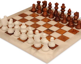 Scali Alabaster Chess Set - Brown & White - 15"