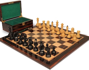 Dubrovnik Series Chess Set - Ebonized & Natural Boxwood Pieces - Macassar  Bird's-Eye Maple Chess Board  Box - 3.9" King