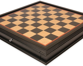 Deluxe Two-Drawer Black & Bird's-Eye Maple Chess Case - 2" Squares