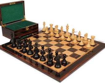 New Exclusive Series Chess Set - Ebony & Boxwood Pieces - Macassar  Bird's-Eye Maple Chess Board  Box - 4" King