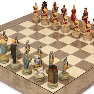 Greece Vs Rome Theme Chess Set With High Gloss Gray & Erable Deluxe ...