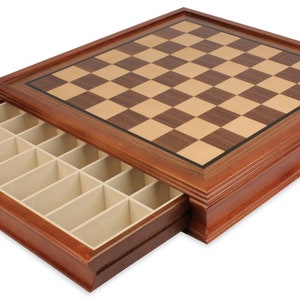 Deluxe Two-Drawer Walnut Chess Case - 1.7" Squares