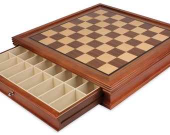 Deluxe Two-Drawer Walnut Chess Case - 1.7" Squares