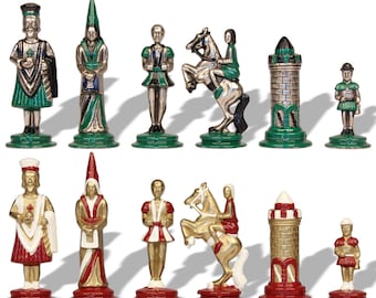 Small Camelot Theme Hand Painted Metal Chess Set by Italfama