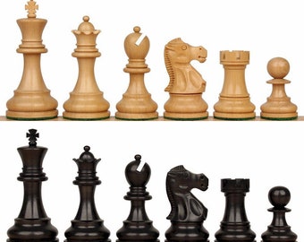 Deluxe Old Club Series Chess Set - Ebony & Boxwood Pieces - 3.75" King