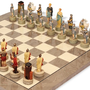 Greece Vs Rome Theme Chess Set With High Gloss Gray & Erable Deluxe ...