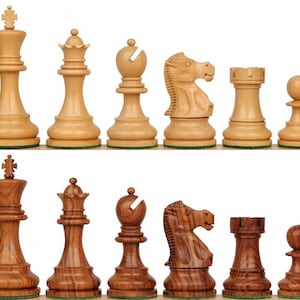 Deluxe Old Club Staunton Chess Set with Golden Rosewood & Boxwood Pieces - 3.25&quot; King