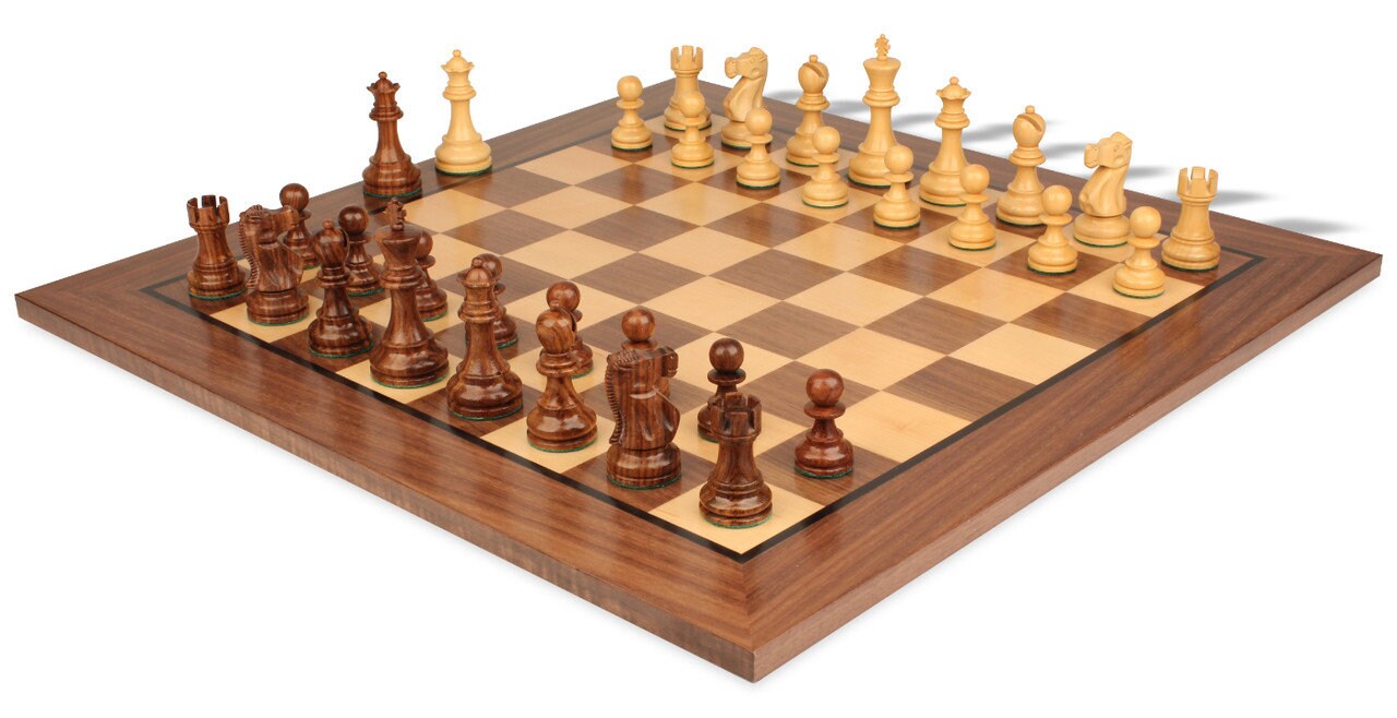 Deluxe Old Club Staunton Chess Set Golden Rosewood & Boxwood
