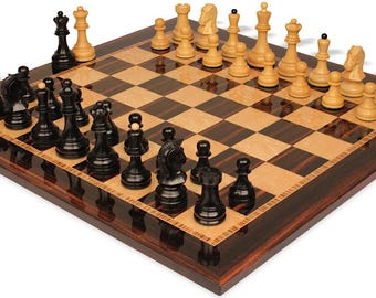 Dubrovnik Series Chess Set - Ebonized & Boxwood Pieces - Macassar  Bird's-Eye Maple Chess Board - 3.9" King