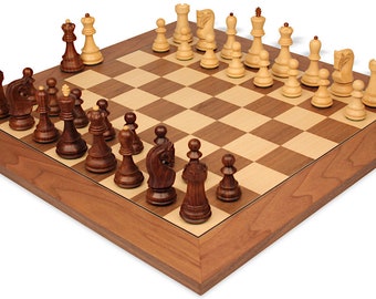 Zagreb Series Chess Set - Golden Rosewood & Boxwood Pieces - Walnut Deluxe Chess Board - 3.875" King