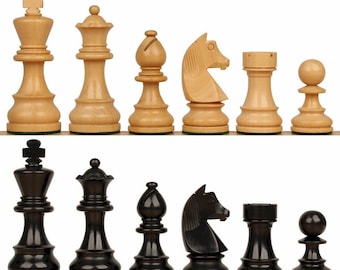 German Knight Series Chess Set - Ebonized & Boxwood Pieces - 3.75" King