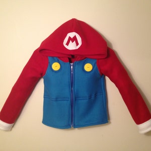 Mario character fleece hoodie shirt Halloween Costume Cosplay child youth adult sizes