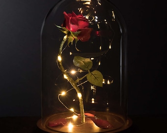 Enchanted Beauty and the Beast Rose 13” tall Life-Sized Christmas gift for her Valentine’s Day Wedding Anniversary Proposal Prom Promposal